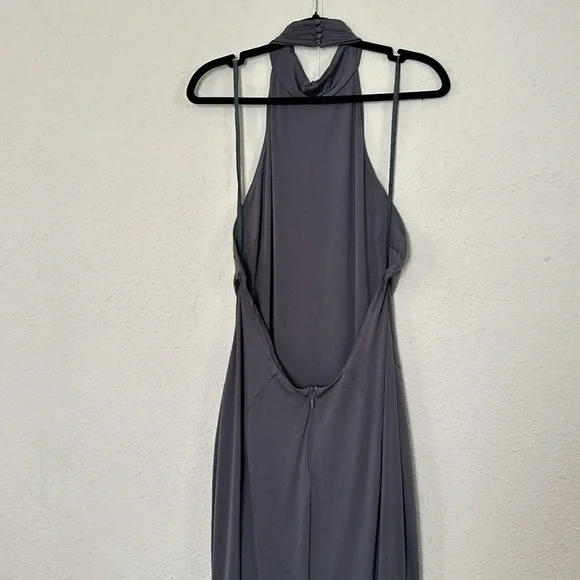 House Of CB Juliette Shadow‎ Halter Gown gray Maxi gown NWOT size Large